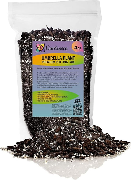 Gardenera Umbrella Plant Premium Potting Mix - Experience The Difference of Hand-Mixed Quality and Natural Ingredients - 4 Quart