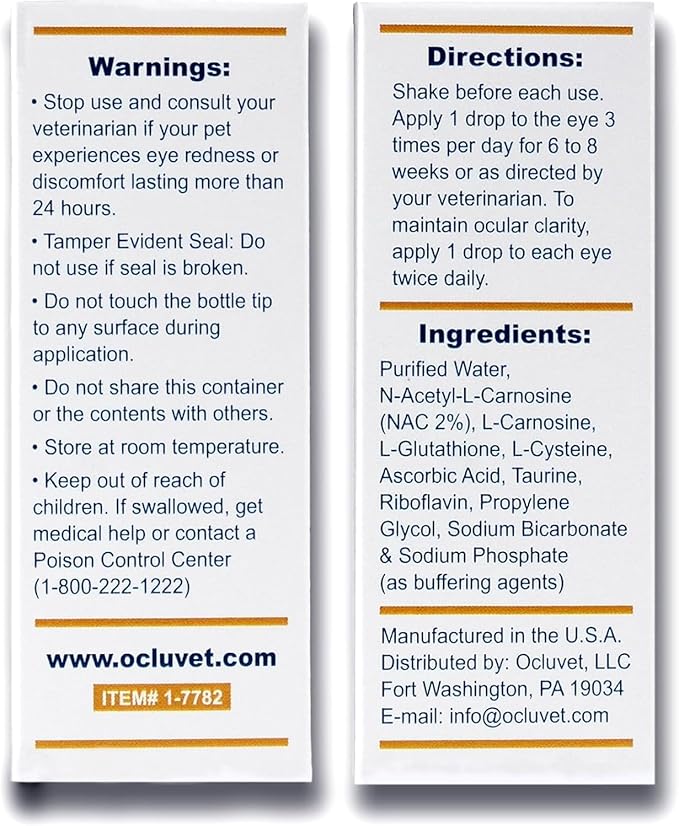 Eye Drops for Pets | Clinically Studied Antioxidants for Pets | Made in The USA | Includes 2% N-Acetyl-L-Carnosine (NAC) | 16mL - 2 Pack