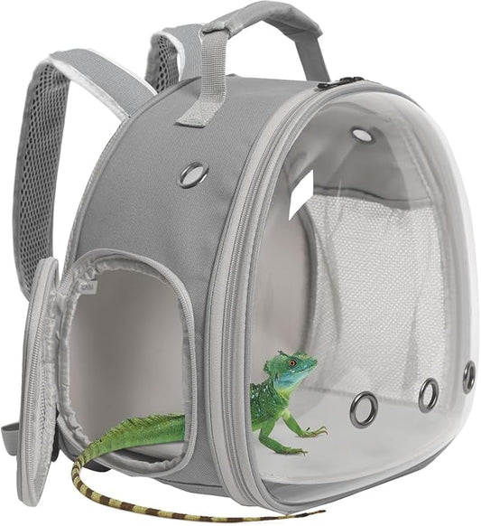 Lizard Travel Backpack Carrier,Small Animal Portable Backpack Carrier,Space Capsule Clear Bubble Window Travel Backpack for Bearded Dragon,Guinea Pig,Rabbit, Airline Approved (Grey, Backpack)