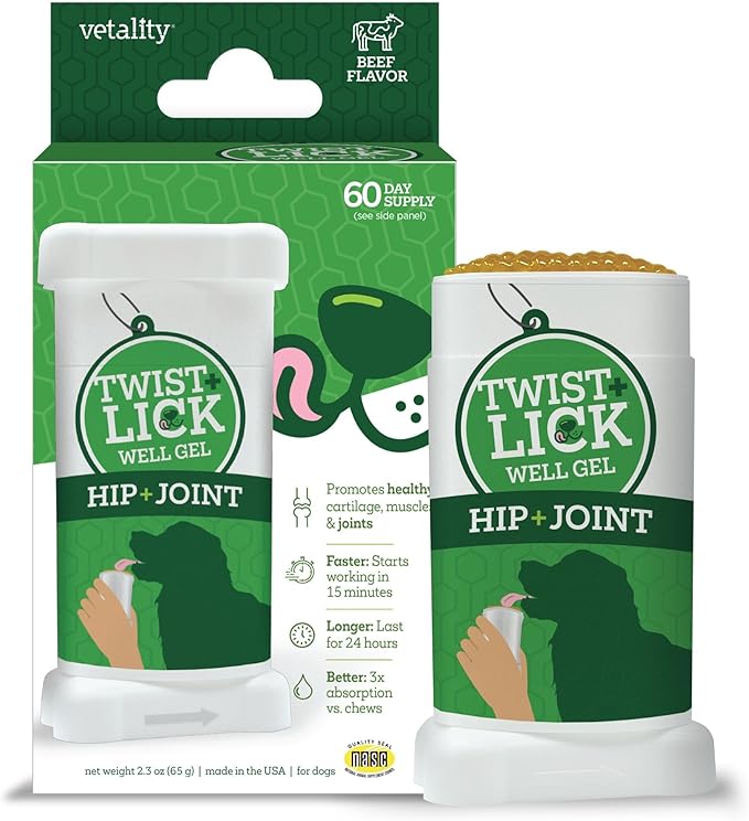 Vetality Twist + Lick Well Gel Hip & Joint Supplement for Dogs 2.3 oz