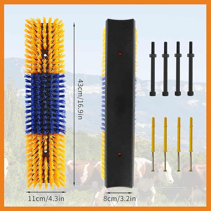 Livestock Scratch Brush With 16 Screws，Animal Back Scratching Brush for Cow,Cattle,Sheep, Horses,Pigs，Massage Grooming Tool(Yellow, 4pcs)