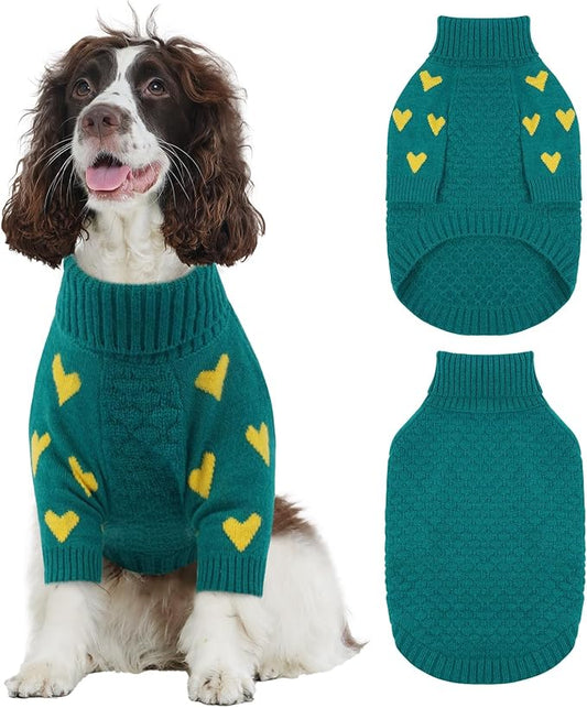 Kuoser Dog Sweater,Thermal Knitted Large Dog Sweaters,Turtleneck Thick Pet Holiday Sweater Dogs Christmas Outfit,Cold Weather Pet Winter Clothes Doggie Knitwear Girl Boy for Fall Xmas,Green L
