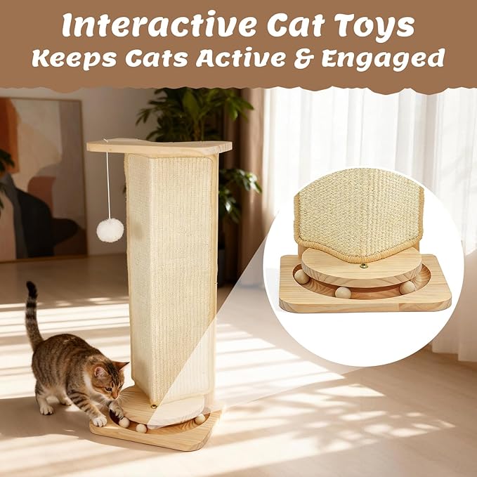 Couch Cat Corner Scratcher with Interactive Ball Toys for Cat, Replaceable Sisal Scratch Pad, Kitten Wall Scratcher for Couch, Wall Furniture Protector 25''