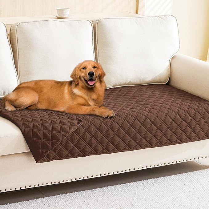 Smiry Waterproof Dog Bed Cover Pet Blanket, Soft Washable Dog Blanket for Furniture Bed Couch Sofa Reversible, Checkered (40"x80", Brown/Brown)