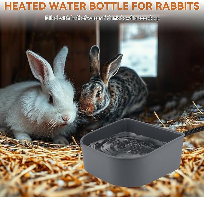 Dog Heated Water Bowl for Crate Cage No Freeze Water Bowl for Outdoor 0.27 Gallon Hanging Heated Water Dish for Dogs/Cats/Chickens/Birds/Rabbits, Grey