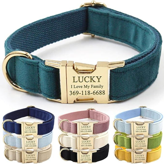 PETDURO Custom Dog Collar Personalized with Name Engraved Quick Release Rose Gold Metal Buckle for Large Medium Small Girl Dogs - Dog Leash and Bow Tie Available - Soft Comfy Velvet (Gem Green, S)