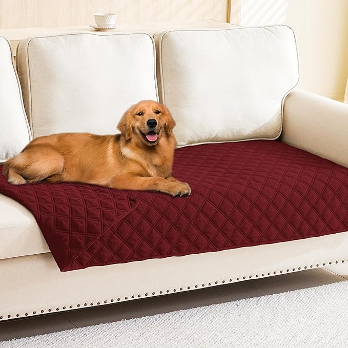 Smiry Waterproof Dog Bed Cover Pet Blanket, Soft Washable Dog Blanket for Furniture Bed Couch Sofa Reversible, Checkered (40"x70", Wine Red/Wine Red)