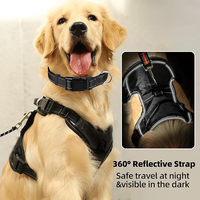 Dog Harness Set, No Pull Dog Vest Harness and 5ft Leash & Collar for Small Medium Sized Large Dog Cat,Adjustable Soft Nylon Padded Dog Vest Reflective Front Clip Vest with Easy Handle -Purple XL