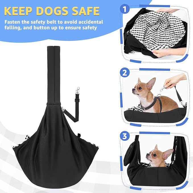 SlowTon Dog Carrier Sling - Thick Padded Shoulder Strap Adjustable Dog Carriers for Small Dogs, Puppy Carrier Purse for Pet Cat with Front Zipper Pocket Safety Belt Machine Washable (Dark Black, M)