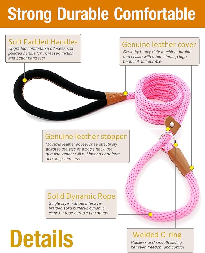 lynxking 5 FT Dog Leash Slip Lead 2 Pack Strong Heavy Duty Braided Dog Training Leash No Pull Training Lead Leashes for Medium Large and Small Dogs