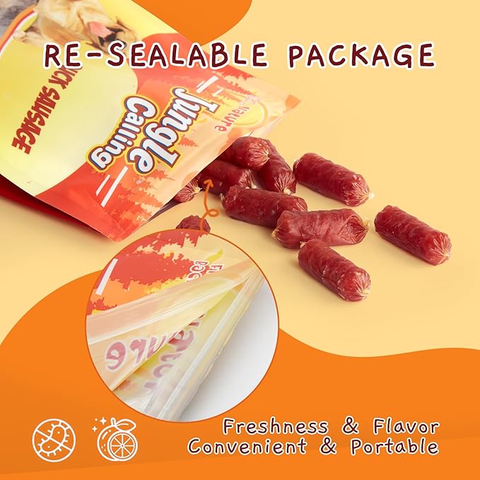 Jungle Calling Grain-Free Duck Sausage Dog Treats, Single Ingredient Duck Jerky, Soft & Chewy Training Treats for Small & Medium Dogs, 10.6 oz (Pack of 2)
