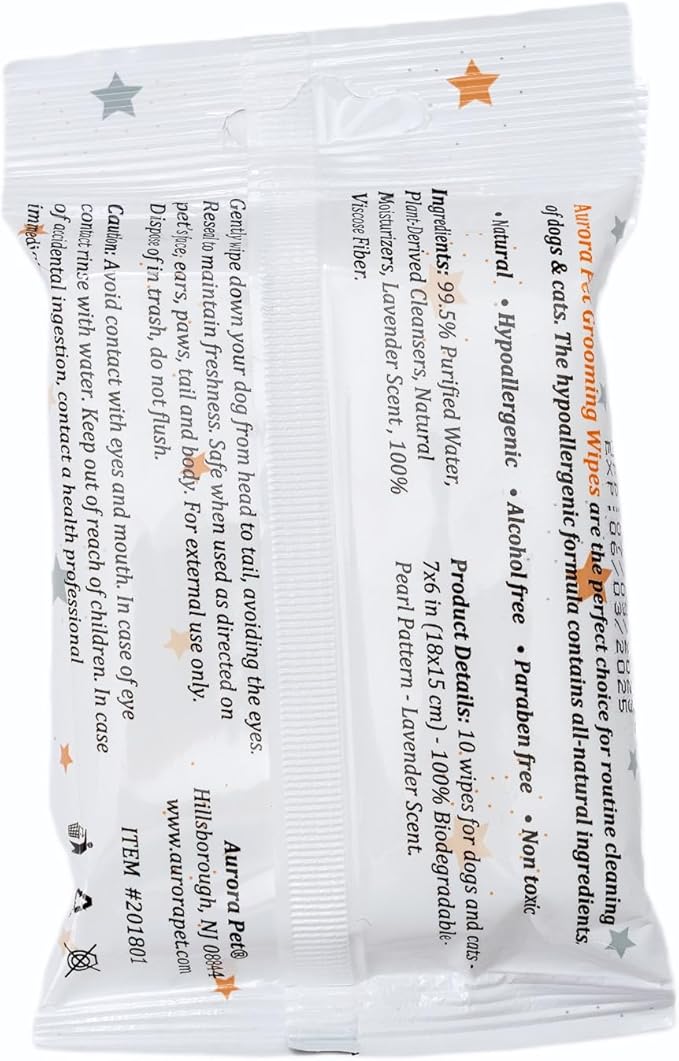Aurora Pet Wipes – 100% Natural, Plant-Based Hypoallergenic Grooming Wipes for Dogs & Cats (120-Count Travel Pack)