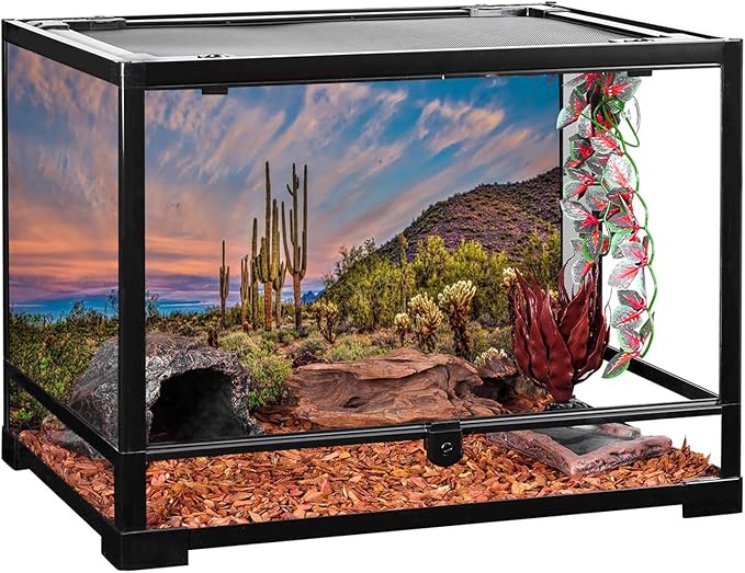 AWERT 48x20 inches Terrarium Background Blue Sky Cloud Huge Cactus Oasis Gobi Reptile Habitat Background Vinyl