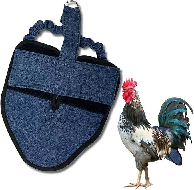 Hen Holster Bird Diaper, Wrap Around - for Hens, Roosters, Ducks, Geese, Leak-Proof Design, Comfortable Fleece Strap Bird Harness with Sewn-in Liner, Secure Hook and Loop Closure - S/M, Denim