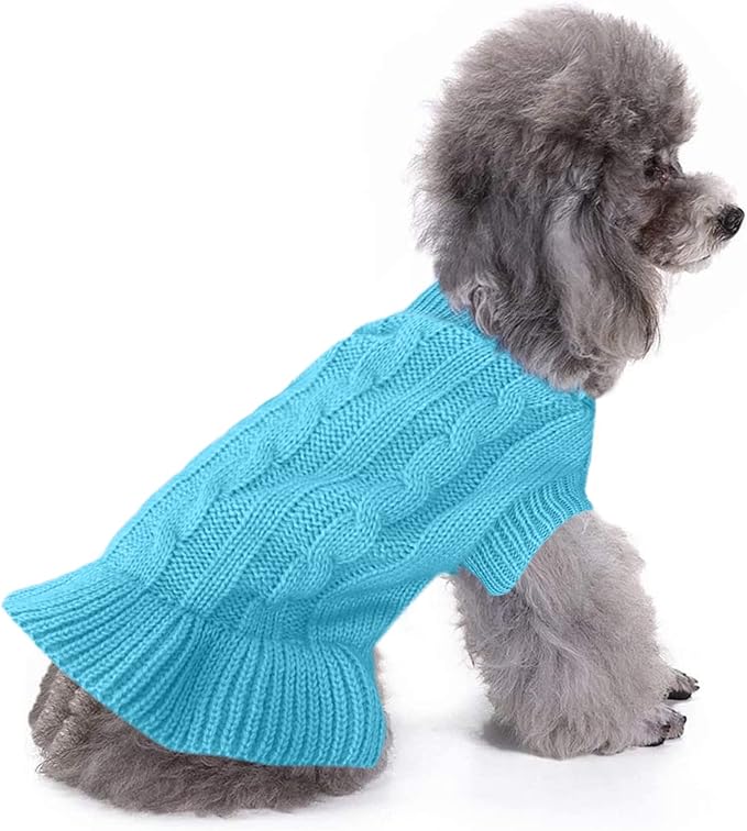 CHBORCHICEN Small Dog Sweaters Knitted Pet Cat Warm Dog Sweatshirt Winter Clothes Kitten Puppy Sweater (S, Dress-Sky Blue)