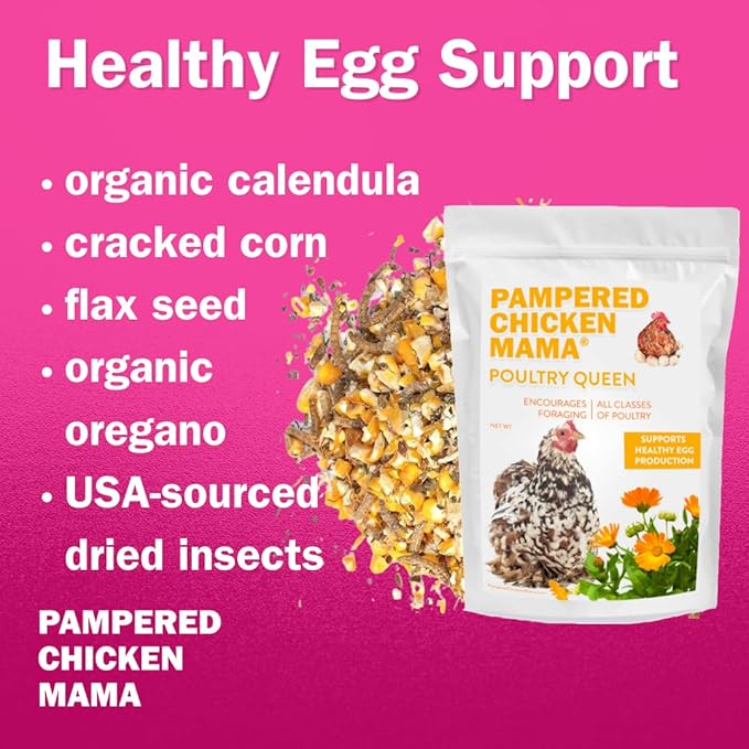 Pampered Chicken Mama Non-GMO Mealworm, Corn, Flax, & Herb Treat for Backyard Chickens, Healthy Layer Feed & Supplies for Pet Chickens Poultry Queen Treat for Hens (3 pounds)