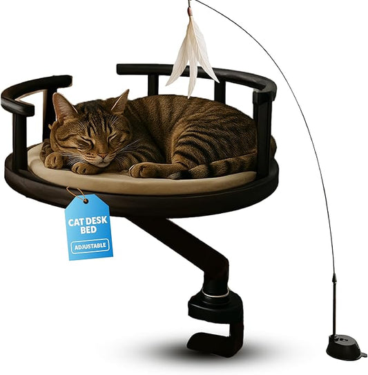 Desk-Mounted Cat Bed with Memory Foam Cushion – Eco-Friendly Wood, Washable Non-Slip Covers – Keeps Your Pet Close While You Work – Modern Cat Furniture