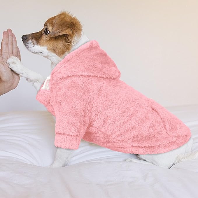 Dog Sweaters,Dog Hoodie,Warm Fuzzy Fleece Sweatshirt with Hood & Pocket,Leash Hole,Cozy Cold Weather Pet Clothes Pet Sweater for Small,Medium,and Large Dogs(Pink,M)