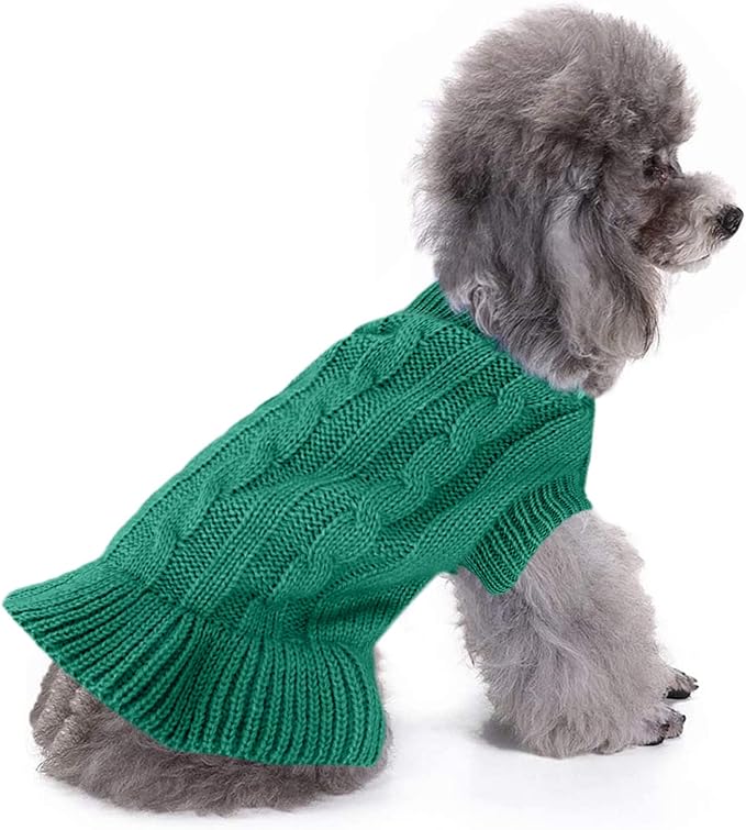 CHBORCHICEN Small Dog Sweaters Knitted Pet Cat Warm Dog Sweatshirt Winter Clothes Kitten Puppy Sweater (M, Dress-Green)