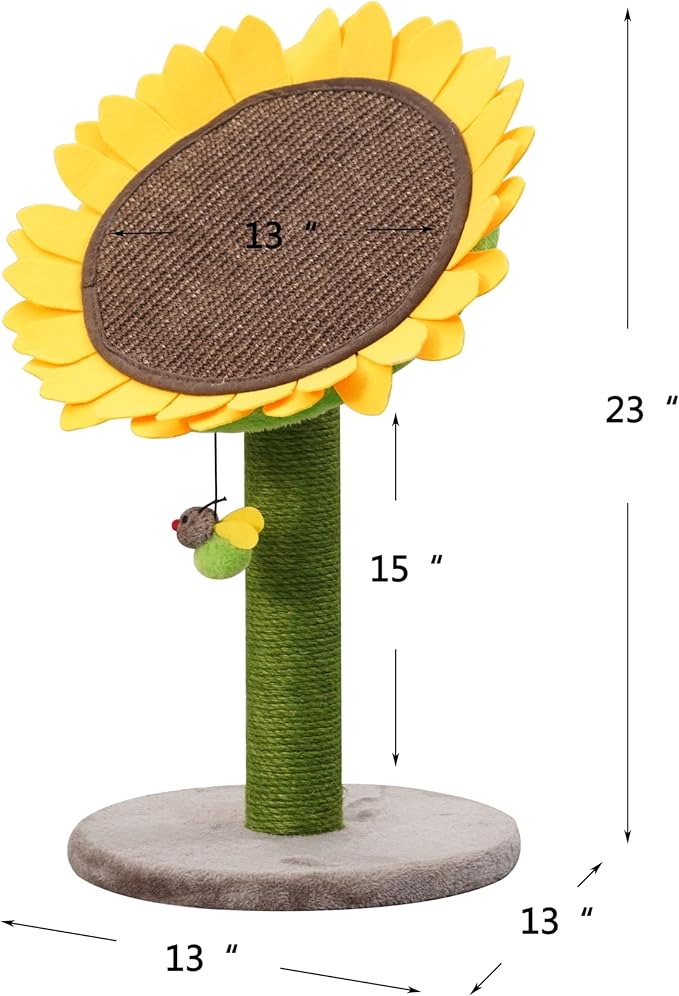 Catry 23" 2-in-1 Replaceable Cat Scratching Post with Convertible Sunflower Scratching Pad or Perch, Quick Assembly, Garden Style, Ideal for Small to Medium Cats
