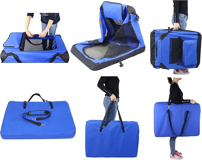 EliteField 3-Door Folding Soft Dog Crate with Carrying Bag and Fleece Bed (2 Year Warranty), Indoor & Outdoor Pet Home (36" L x 24" W x 28" H, Royal Blue)
