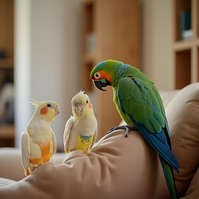 Parrot Clothes, Bird Diapers, Tiger Skin Peony, Flight Suit - Key Features for Avian Comfort and Style (Green, XS, Count, 1)