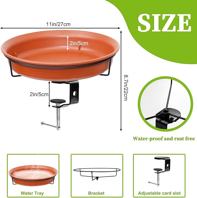 AUHOKY Deck Mounted Bird Bath Bowl Spa for Outside, Detachable Unheated Birdbath Bowl & Heavy Duty Sturdy Clamp, Outdoor Garden Mounted Birdfeeder for Attracting Birds(Brown)