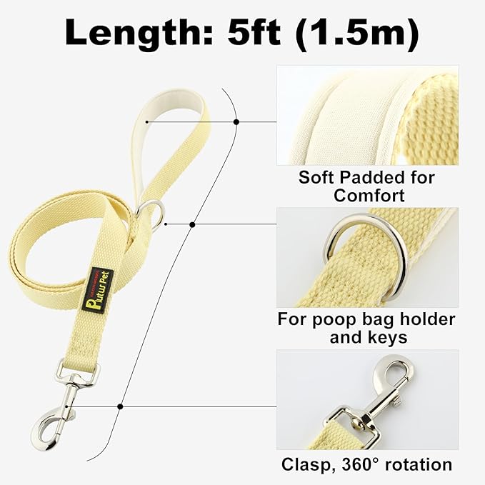 Plutus Pet Cotton Dog Harness and Leash Set, Reflective and Soft Padded, Quick Fit Vest Harness, for Small, Medium and Large Dogs, Light Yellow, M