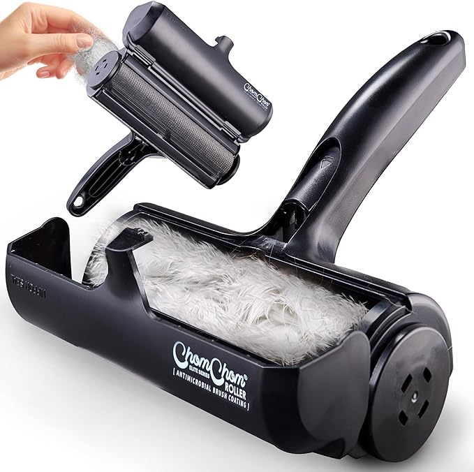 ChomChom Roller Pet Hair Remover – Original Size Reusable Lint Roller for Cat & Dog Hair on Furniture, Couch, Carpet, Car, Rugs & Bedding – Portable, Eco-Friendly (Black)