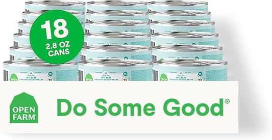 Open Farm Canned Kitten Food, Pate for Complete & Balanced Nutrition, Grain Free and Legume-Free Wet Kitten Food, Chicken & Salmon Recipe, 2.8oz Cans (Case of 18)