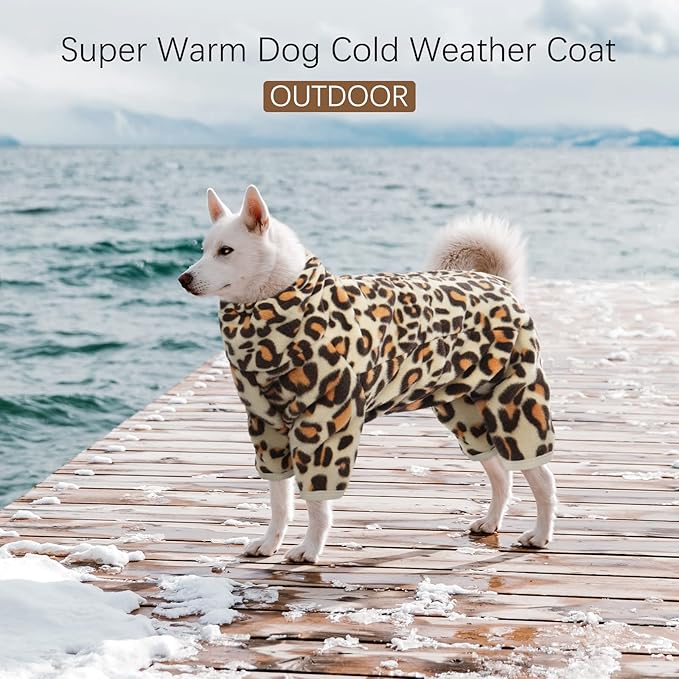 ROZKITCH Dog Pajamas Fleece, Pet Windproof Warm Cold Weather Jacket Vest with Luminous Zipper, Jumpsuit Apparel Outfit Clothes for Small Medium Large Dog Brown M