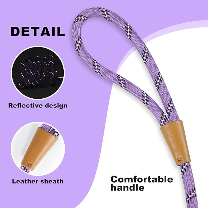 Lynxking No Pull Rope Dog Harness No Pull Reflective Leash Harness Collar 3 in 1 Dog Halter Harnesses Adjustable for Large Giant Dog (Light Purple, Small 3/8 inch)