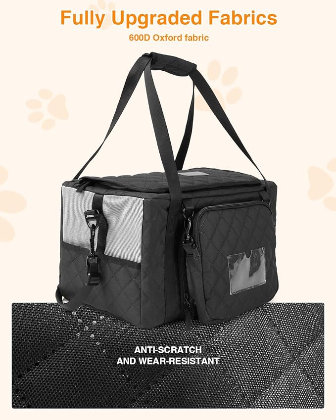 PETUX Collapsible Airline Approved Cat Carrier - 16" x 10" x 9.5", Double Anti-Escape, Small Pet Travel Bag for Small Cats Under 10 lb with Removable Snack Bag, Safety Buckle ＆ Leash - Black