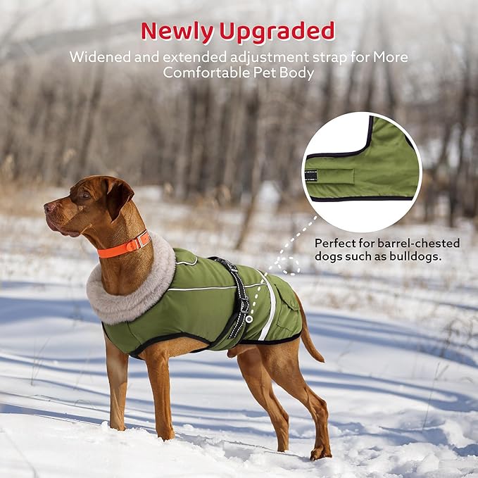 Dog Coat, Warm Dog Winter Coat Reflective Jacket Waterproof Fleece Vest, Pet Jacket Cozy for Cold Weather, Dogs Snowsuit Windproof, Adjustable Buckle for Large Dogs