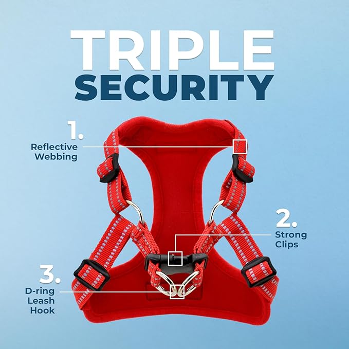 Best Pet Supplies Voyager Mesh Dog Breathable Harness Reflective Stitching, All Weather Adjustable for Walking Training, or Running - Heavy Duty & Durable, Harness (Red), XL