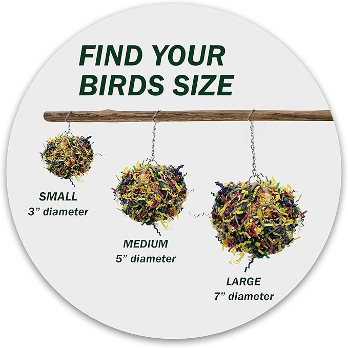 Sweet Feet and Beak Super Shredder Ball - Bird Cage Accessories to Keep Your Bird Busy Foraging for Hidden Treasures - Non-Toxic, Easy to Install Bird Foraging Toys for Large Sized Birds - 7 Inch