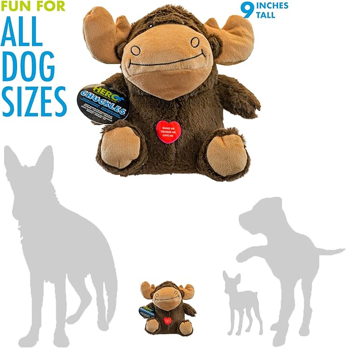 Hero Chuckles Moose, Plush Squeaky Dog Toy, Durable Stuffed Animal with 3 in 1 Squeaker