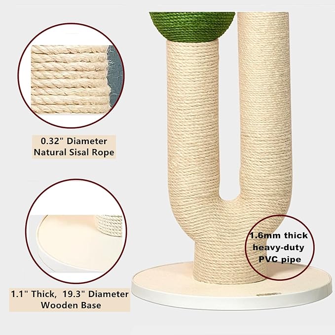 SHENGOCASE Aesthetic Modern 45.3" Tall and Large Themed Cactus Cat Tree Tower Cat Climbing Scratching Post Sisal, Ball Scratcher