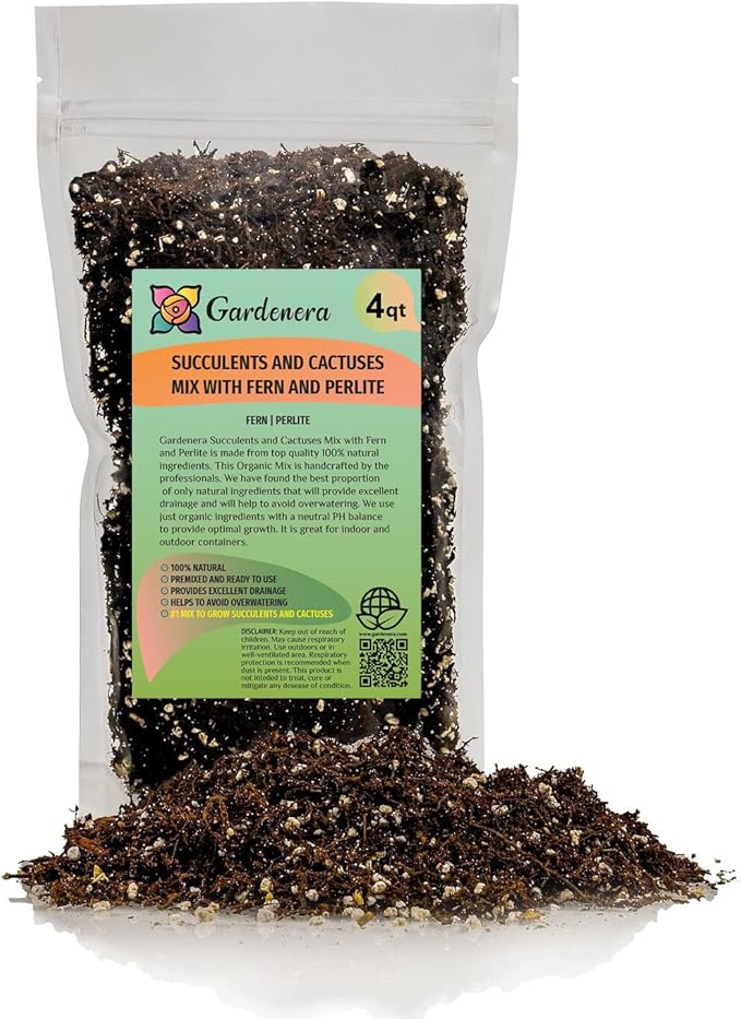 Gardenera Fern + Perlite Soil Mix for Repotting and Planting Succulents and Cactuses - 4 Quart Bag