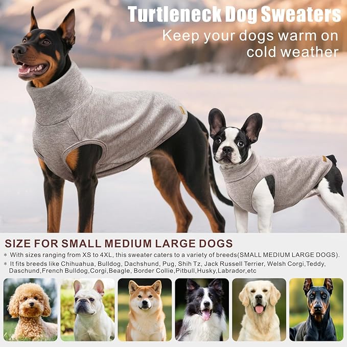 Mosucoirl Dog Sweaters Pet Pullover,Turtleneck Doggy Sweatshirt for Extra Large Dogs Thick Warm Dog Clothes Fleece Soft Winter Puppy Hoodies Outfit for Small Medium Large Dogs XS-4XL (Khaki, 2XL)