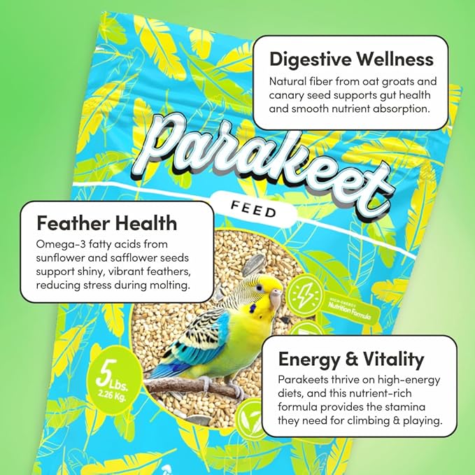 Mycelium Parakeet Feed (5 LB Bag) | Organic Bird Food for Parakeets, Budgies & Small Pet Birds | Supports Skin & Feather Health | Complete, Nutritious Diet | Dust-Free, Non-GMO, Made in USA