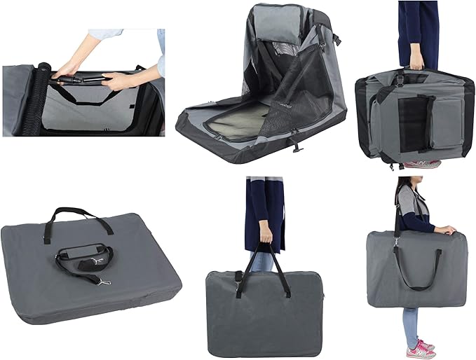 EliteField 3-Door Folding Soft Dog Crate with Carrying Bag and Fleece Bed (2 Year Warranty), Indoor & Outdoor Pet Home (30" L x 21" W x 24" H, Gray)