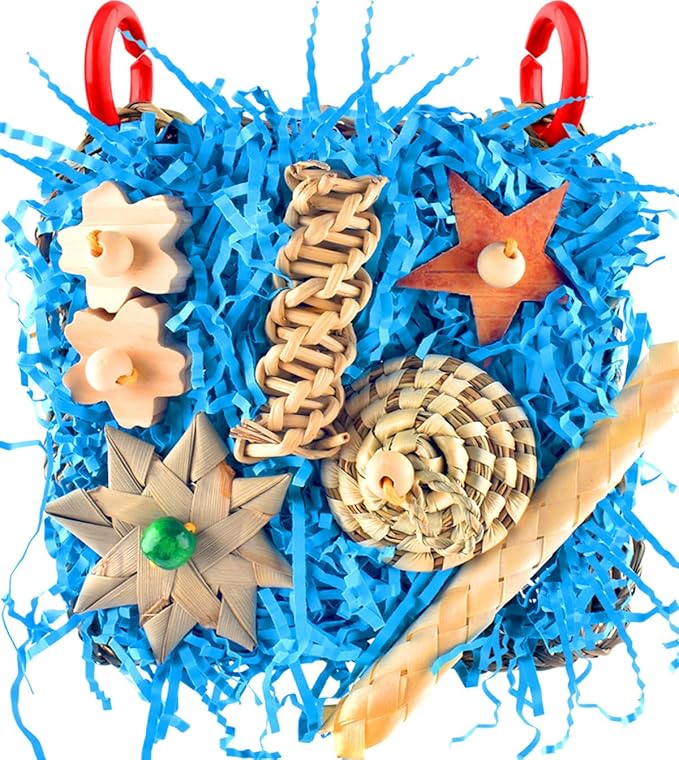 KATUMO Conure Toys, Bird Foraging Toys Parakeet Shredding Grass Mat Hanging Toys for Cockatiel Conure Lovebird Parakeet Bird Cage Accessories