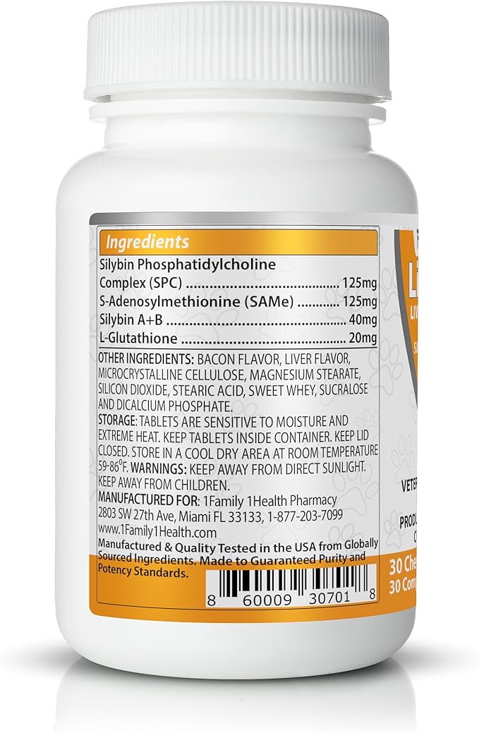 Comprehensive Liver Support Supplement for Smaller Dogs. Flavorful Chewable Tablets Combining Same, SPC, Silybin A+B, + Glutathione 30Ct (Small - Medium)