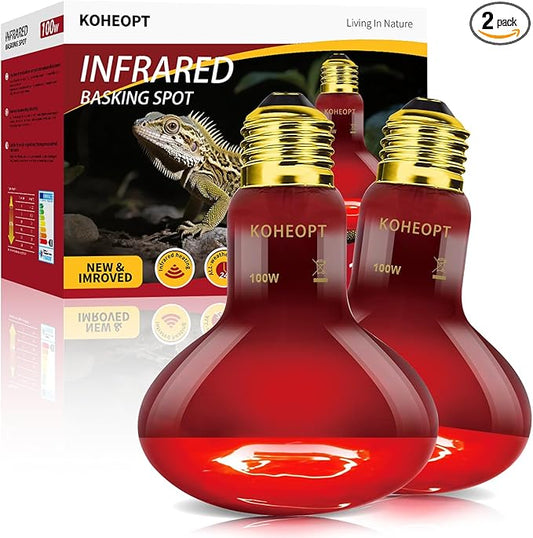 Infrared Heat Lamp 100W,（2 Pack） Reptile Heat Emitter Infrared Basking Spot Light, Reptile Pets Brooder Use,Red Heat Lamp for Chickens、Lizards、Snakes、Turtles