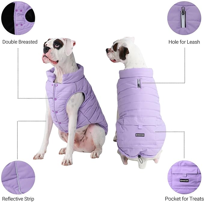 Spark Paws Dog Winter Jacket, Water-Resistant Coat, Warm Reflective Windproof Fleece-Interior, for Medium and Large Dogs - Lilac - L