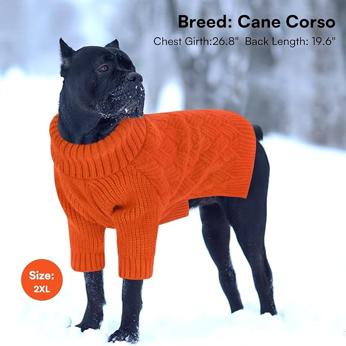 SUNFURA XS Dog Sweater, Small Dog Sweater Doggie Knitted Knitwear for Winter, Cat Pullover Christmas Sweatshirt for Yorkie Chihuahua, Warm Thick Turtleneck Clothes for Puppy, Orange X-Small