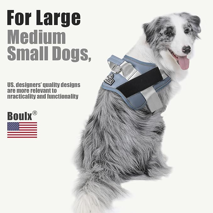 Bolux Dog Harness, No-Pull Reflective Dog Vest, Breathable Adjustable Pet Harness with Handle for Outdoor Walking - No More Pulling, Tugging or Choking (Blue, L)
