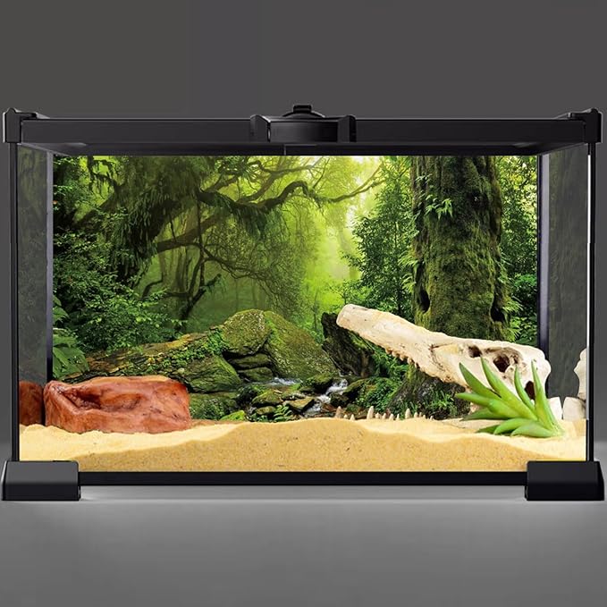 AWERT 48x24 inches Tropical Forest Terrarium Background Stream Green Huge Tree Reptile Habitat Background Foggy Rainforest Aquarium Background Durable Polyester Background