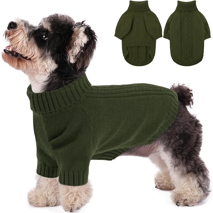 SAWMONG Dog Sweater for Small Dogs, Turtleneck Knitted Pullover Sweater Sweatshirt, Classic Winter Warm Pet Sweater for Boy Girl Pet Chihuahua, French Bulldog, Golden Retriever, Pug, Cat (Green, XS)